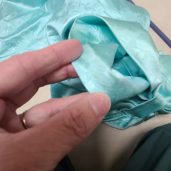 Elegant Aqua Off-Shoulder Gown, Vintage, Made In USA, Union Tag, 80's - Picture 6 of 16